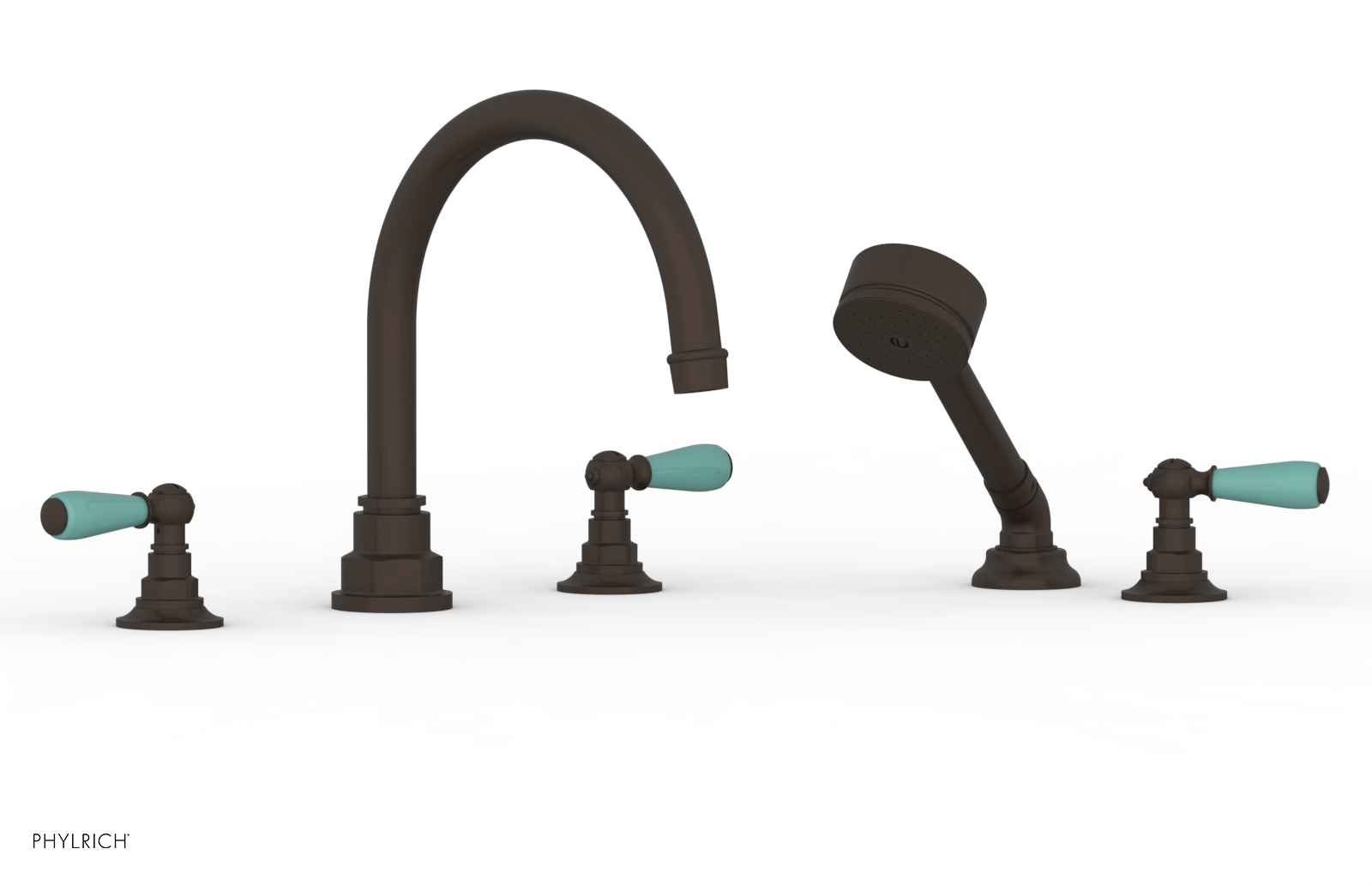 Jamestown Freestanding Deck Tub Set with Hand Shower - Modern Lever Handles & Turquoise Accents - 165