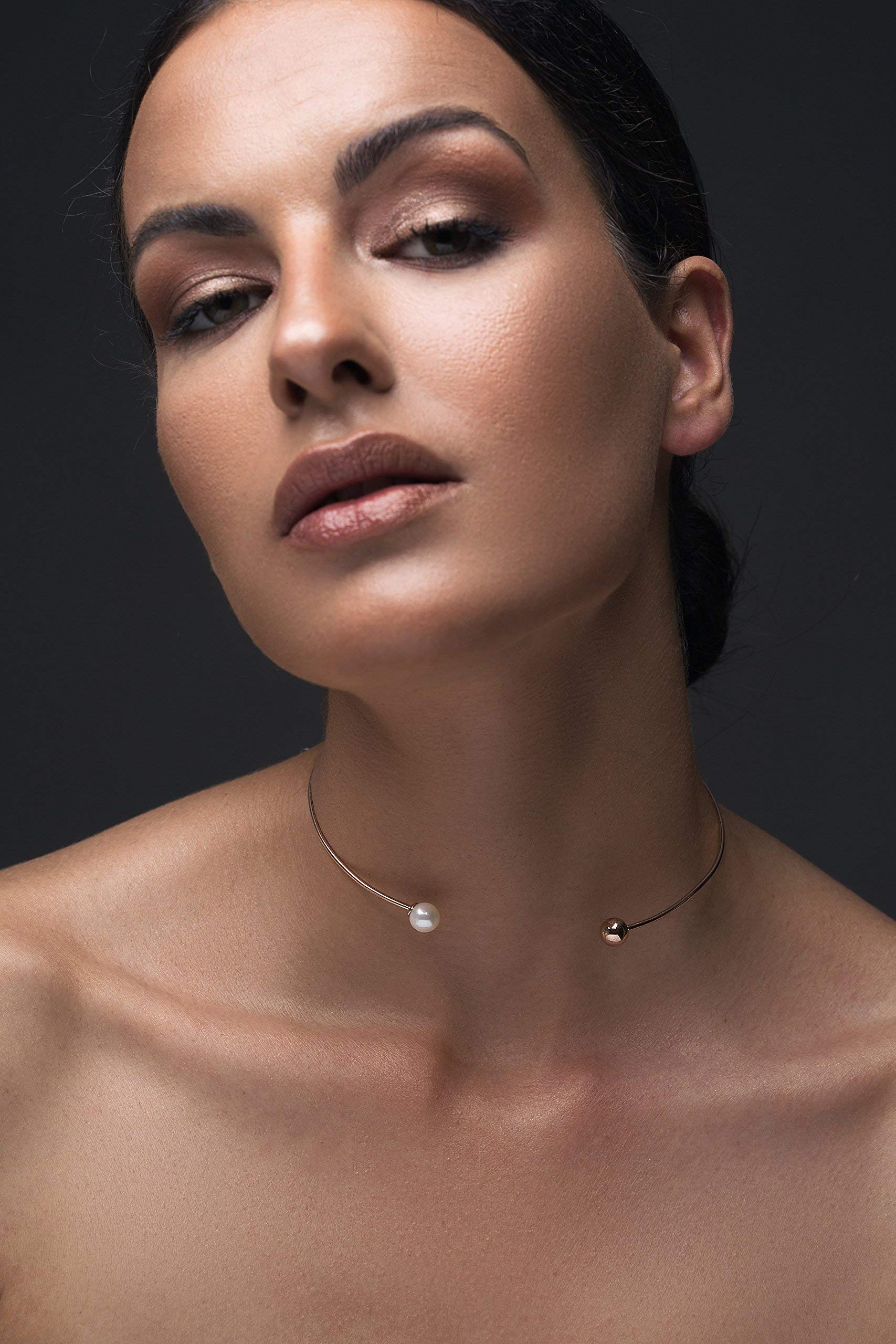 Elegant Rose Gold Pearl Choker Necklace - Minimalist Wedding & Bridal Jewelry, Mothers Day Gift for Women - Perfect for Weddings, Parties & Special Occasions