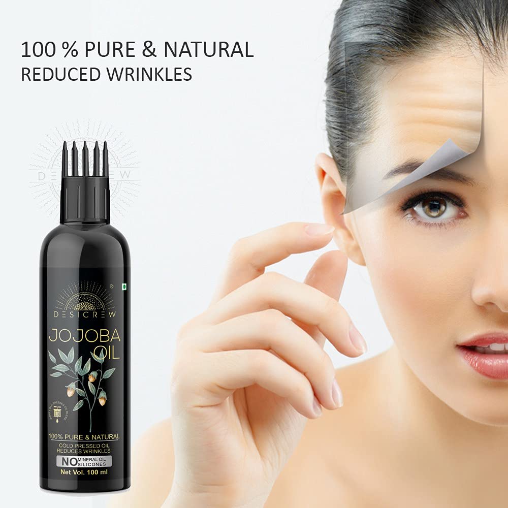 Pure Jojoba Oil with Comb Applicator - Cold Pressed 100ml - Organic Hair Growth, Skin Moisturizer & Nail Treatment - Ideal for Dry Scalp, Face Care & Cuticle Hydration - Perfect for Daily Beauty Routine & DIY Cosmetics