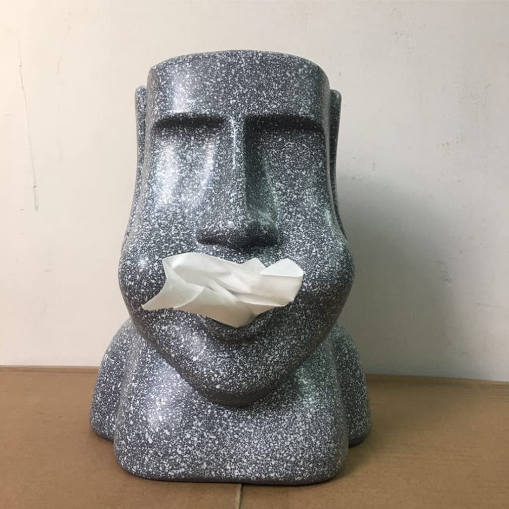 STOBAZA Decorative Tissue Box Holder - Easter Island Statue Design for Home & Office | Creative Paper Towel Dispenser & Storage Tray for Living Room, Bathroom, Kitchen