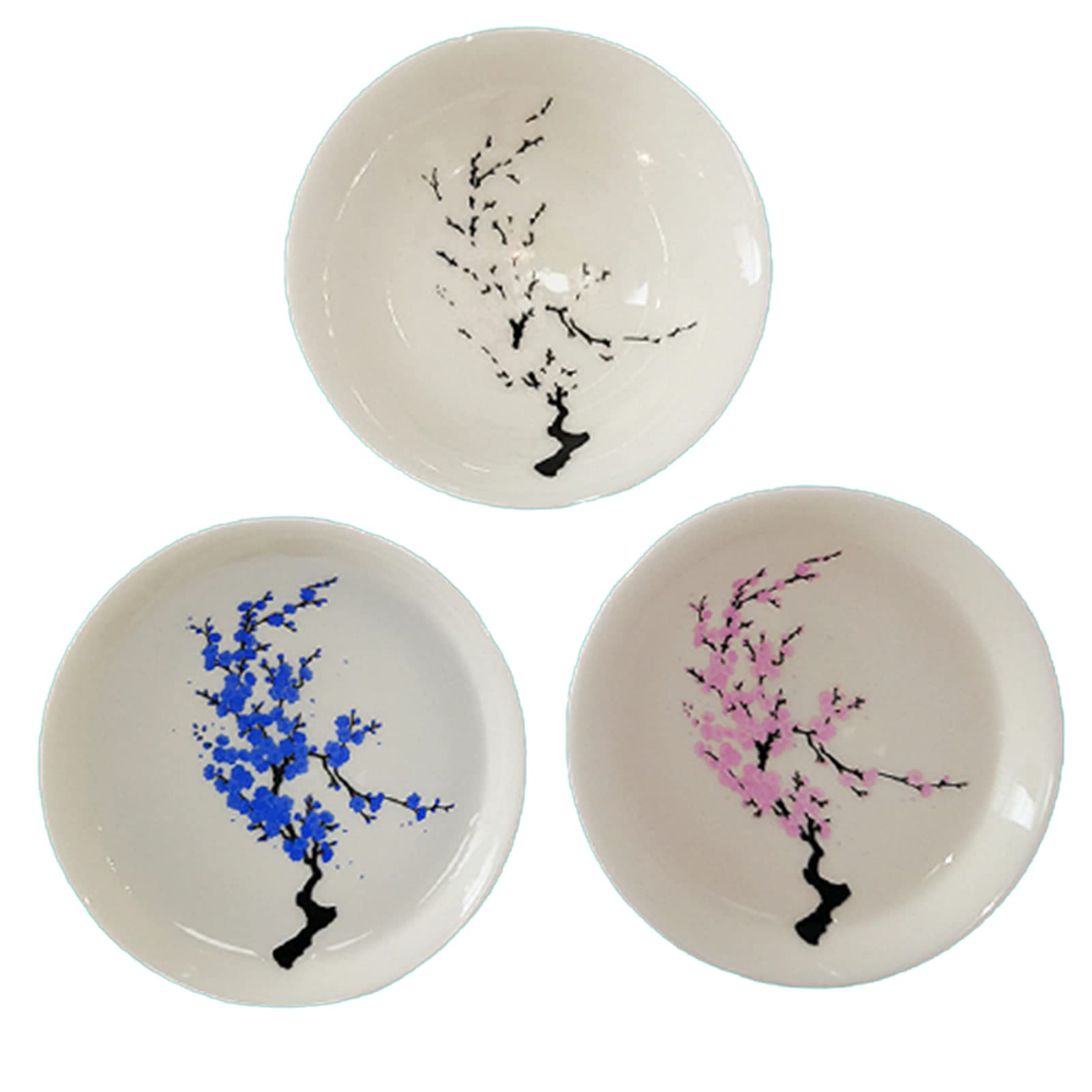 Youmeer Sakura Ceramic Bowl - Color Changing Porcelain Soup Bowls for Hot & Cold Foods - Temperature Sensitive Sake Cup & Soy Sauce Dipping Dish - Perfect for Japanese Dining, Sushi Restaurants & Home Kitchen Serving (Plum Design)