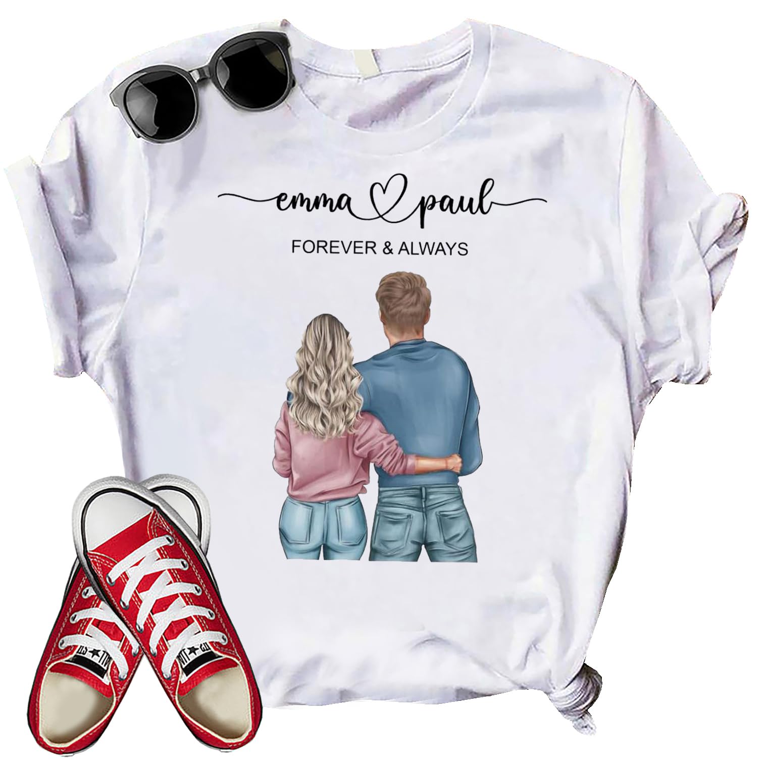 Custom Couple T-Shirts for Him & Her - Personalized Matching Love Shirts with Names - Trendy Anniversary & Valentine's Day Gift - Perfect for Couples, Weddings, Date Nights & Romantic Getaways