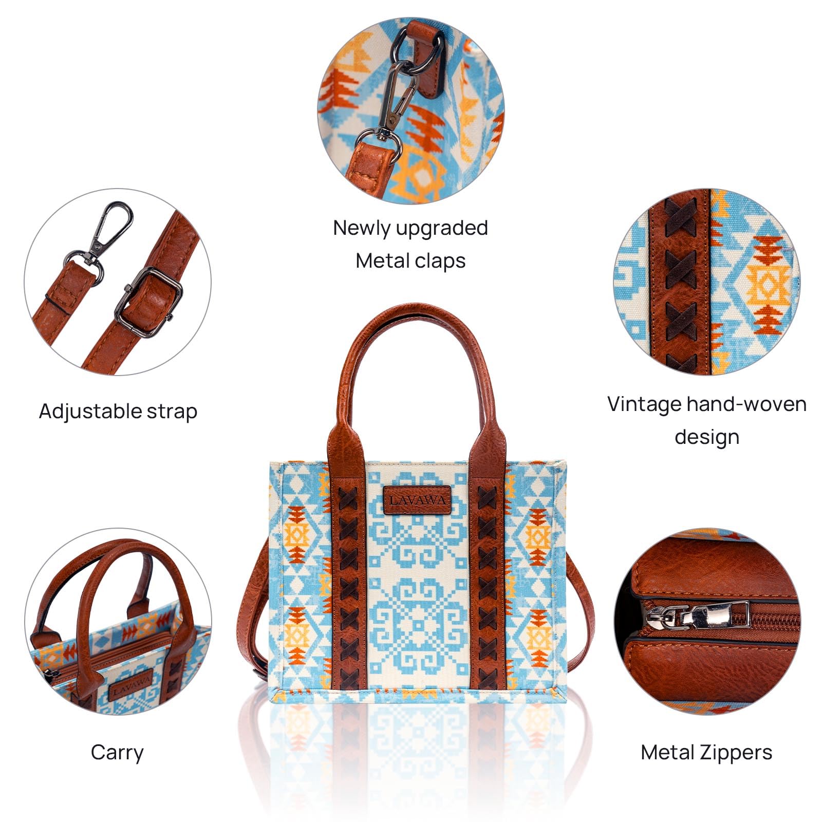 Stylish Aztec Boho Tote Bag for Women - Detachable Crossbody Strap Handbag | Western Purse for Ladies | Perfect for Work, Travel & Everyday Use