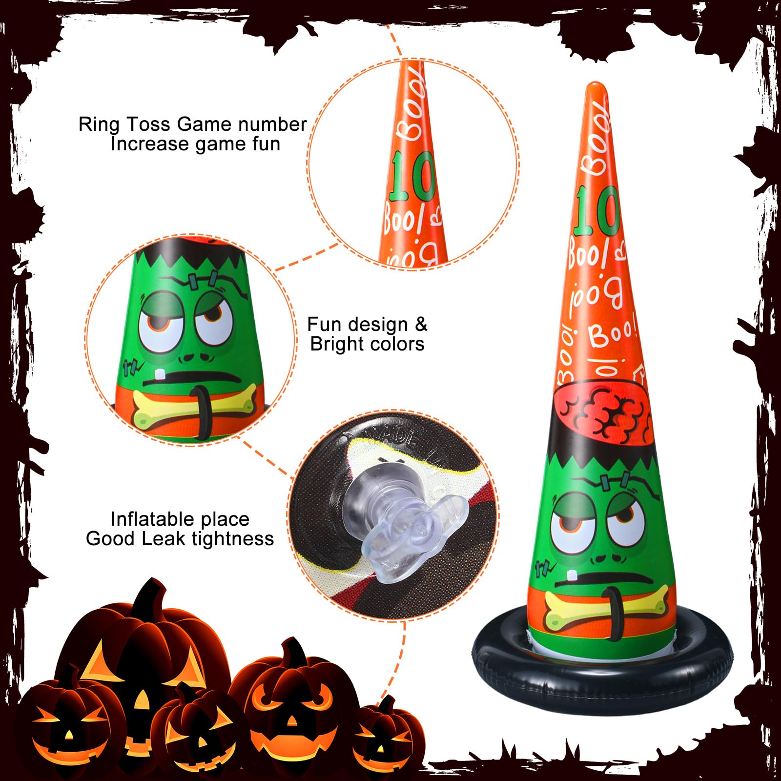 Capoda 16-Piece Halloween Ring Toss Game Set with Toss Rings, Pump & Witch Hat - Fun Outdoor/Indoor Party Game for Families, Kids & Adults - Perfect for Halloween Decorations, Garden Parties & Backyard Games