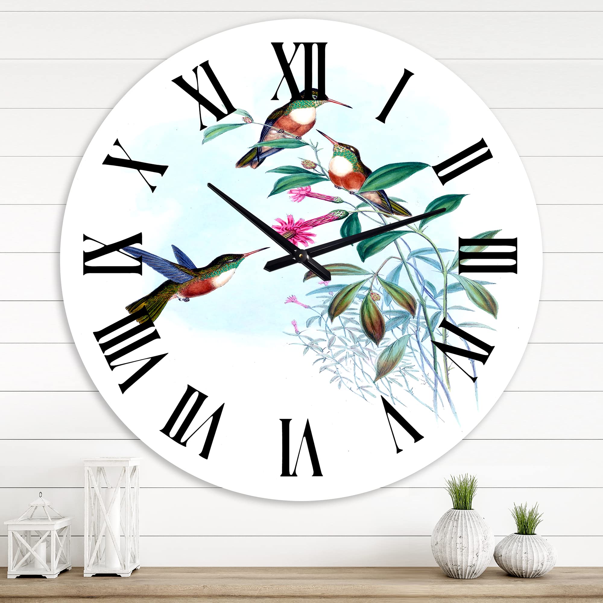 Vintage Hummingbird Wall Clock - Large Floral Botanical Decor for Living Room, Bedroom & Office | Silent Non-Ticking Traditional Clock | Perfect Home & Gift Idea