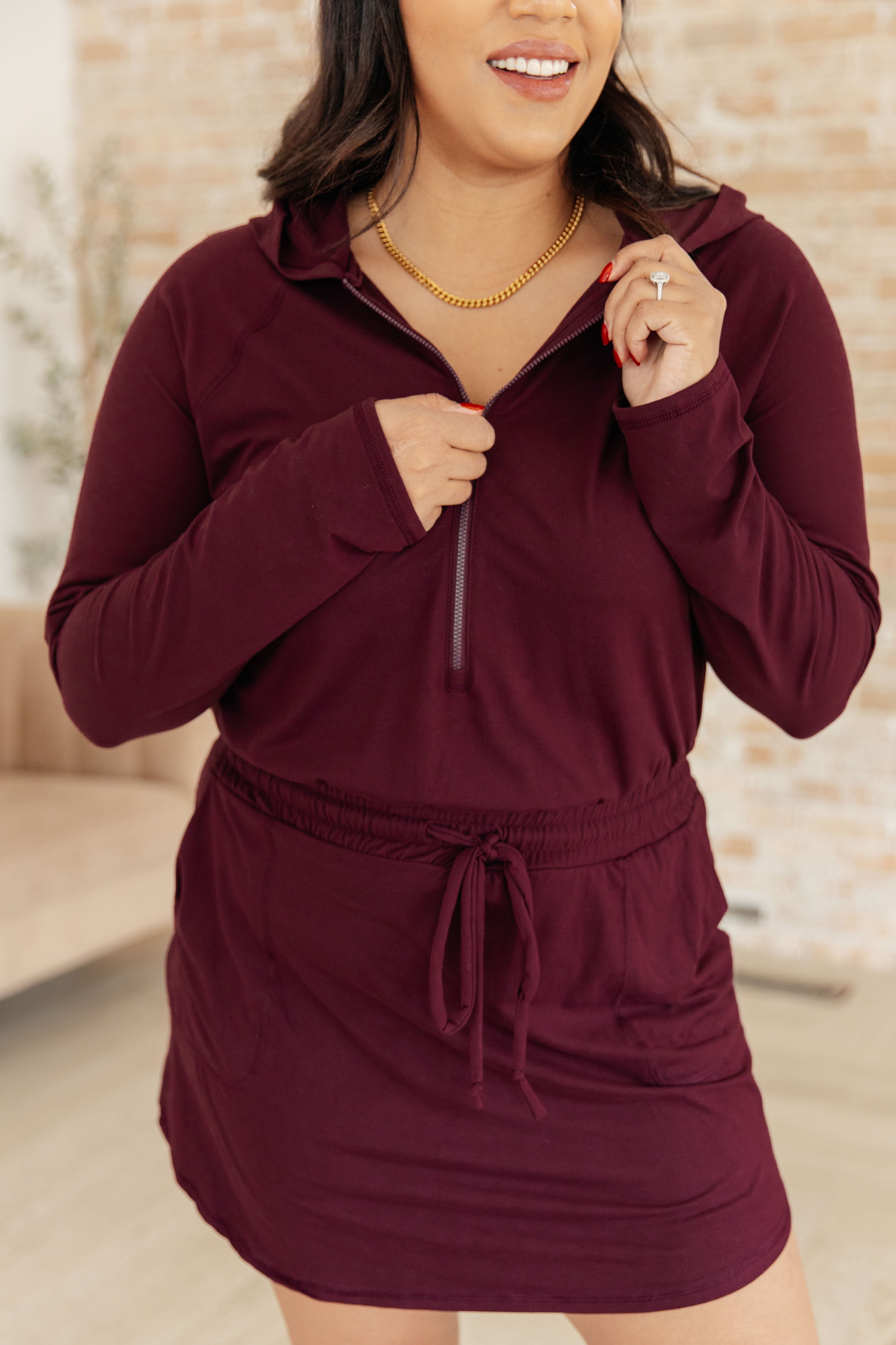 Stylish Maroon Long Sleeve Hoodie Romper for Women - Comfortable Jumpsuit for Casual Outings, Lounge Wear & Fall Fashion