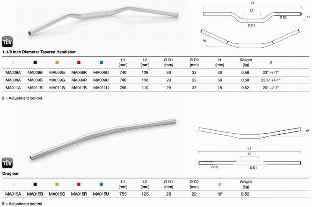 Rizoma MA009A High Bend Tapered Handlebars - Natural Finish for Motorcycles, Cruisers & Cafe Racers - Perfect for Comfort & Style on Long Rides