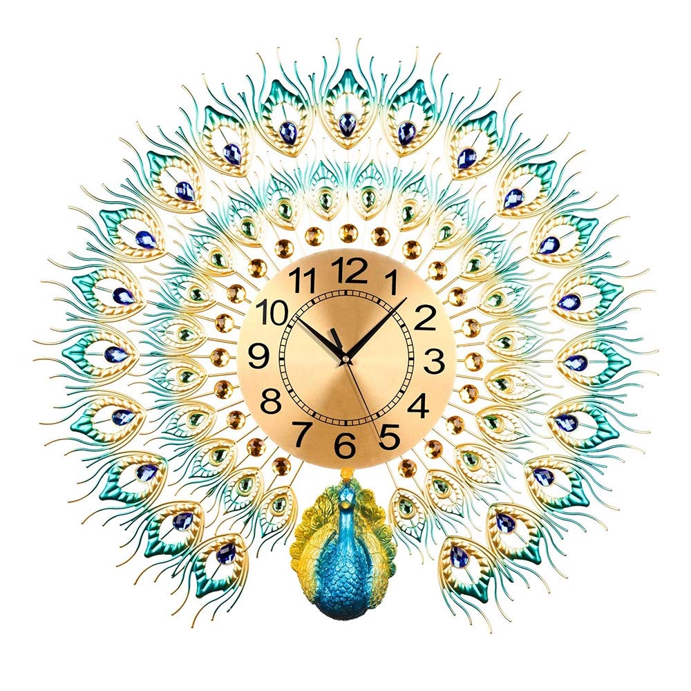 Silent Peacock Wall Clock - Large European Style Decorative Clock for Home & Office | No Ticking Noise | Perfect for Living Room, Bedroom, or Office Decor