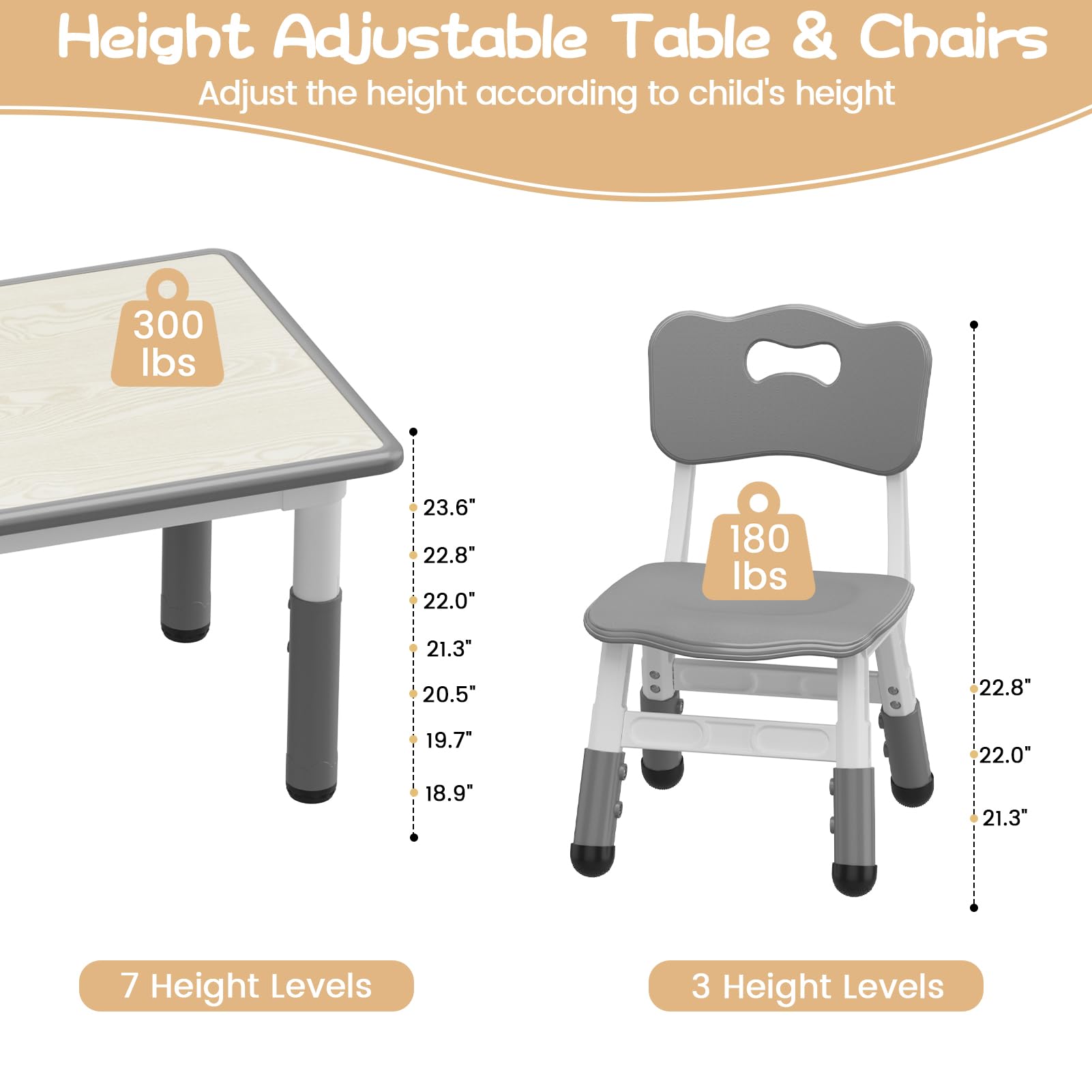 GAOMON Kids Table and Chairs Set with Storage - Adjustable Height Toddler Activity Table for Ages 2-10 | Non-Slip Legs, Graffiti-Proof Surface | Perfect for Daycare, Preschool, Homeschool & Playroom