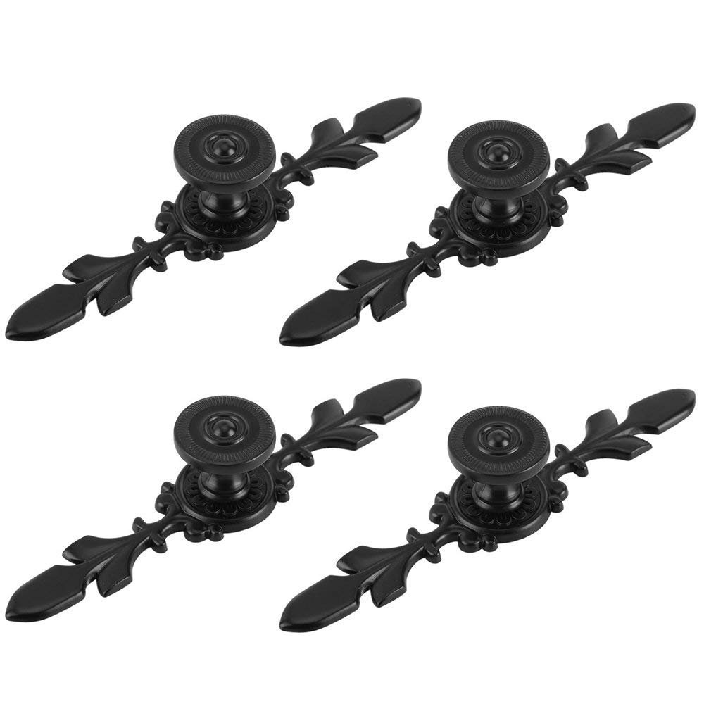 Vintage Style Black Drawer Knobs - Pack of 4 Flat Cabinet Pull Handles with Screws for Kitchen, Dresser, Closet & Wardrobe | Durable Hardware for Home Decor & Furniture Upgrade