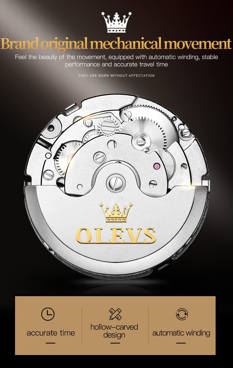 OLEVS Automatic Skeleton Watches for Men - Self Winding Mechanical Watch with Tourbillon, Date Display & Waterproof Stainless Steel Case | Luxury Dress Watch for Business, Formal Occasions & Everyday Wear