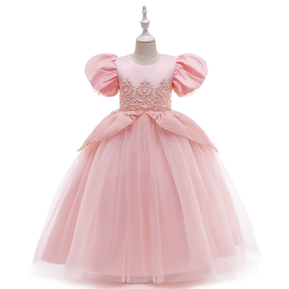Pink Princess Round Floor Length Satin Flower Girl Dress - Perfect for Weddings, Birthday Parties & Special Occasions