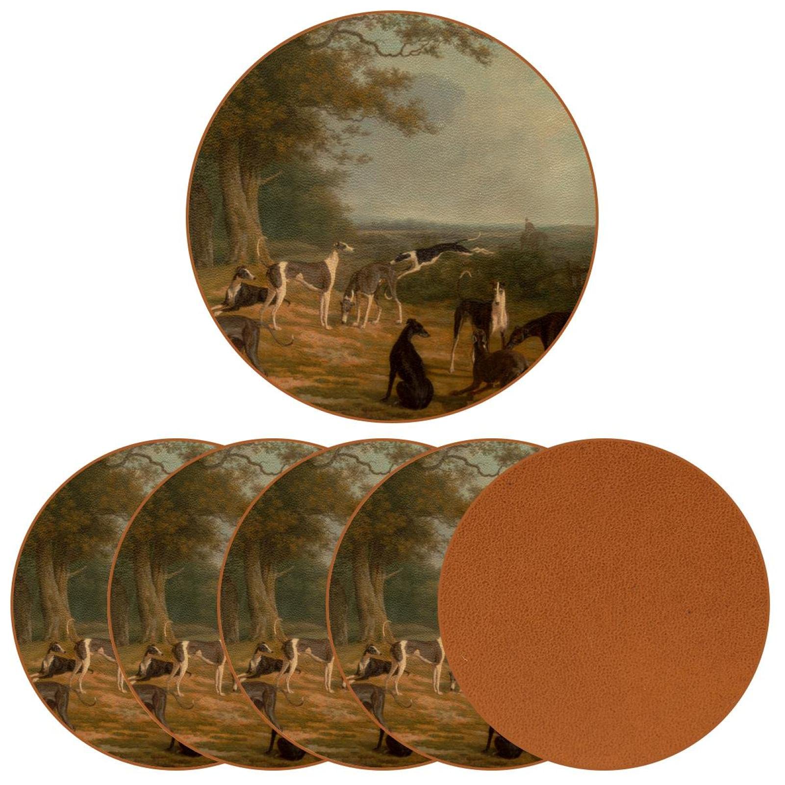 Premium 6-Piece Greyhound Dog Leather Coaster Set - Absorbent Drink Coasters for Home & Kitchen - Funny Housewarming Gift for Pet Lovers - Perfect for Coffee Tables, Bars, and Party Decor