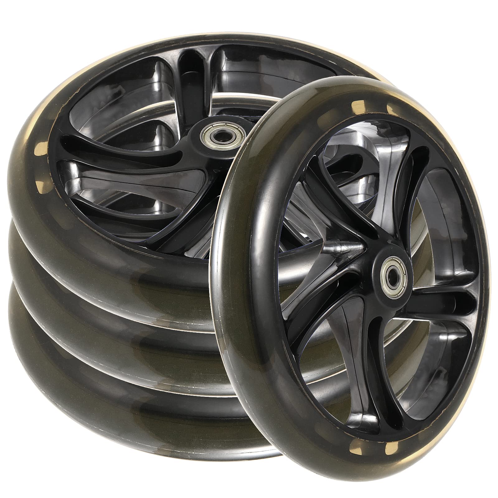 SEUNMUK 4 Pack 8 Inch (200mm) Scooter Replacement Wheels - Solid PU Wheels with ABEC-11 Bearings for Adult & Teen Kick Scooters - Compatible with Most Push Scooters - Perfect for Commuting, School, or Urban Riding (Black)