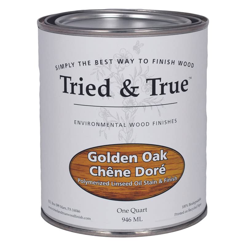 Tried & True Golden Oak Stain & Finish - 1 Quart Linseed Oil Wood Stain for Home Improvement, Furniture & Kitchen Projects | Natural Pigmented Danish Oil for Light Wood | Perfect for DIY Woodworking, Cabinets, Tables & Floor Refinishing