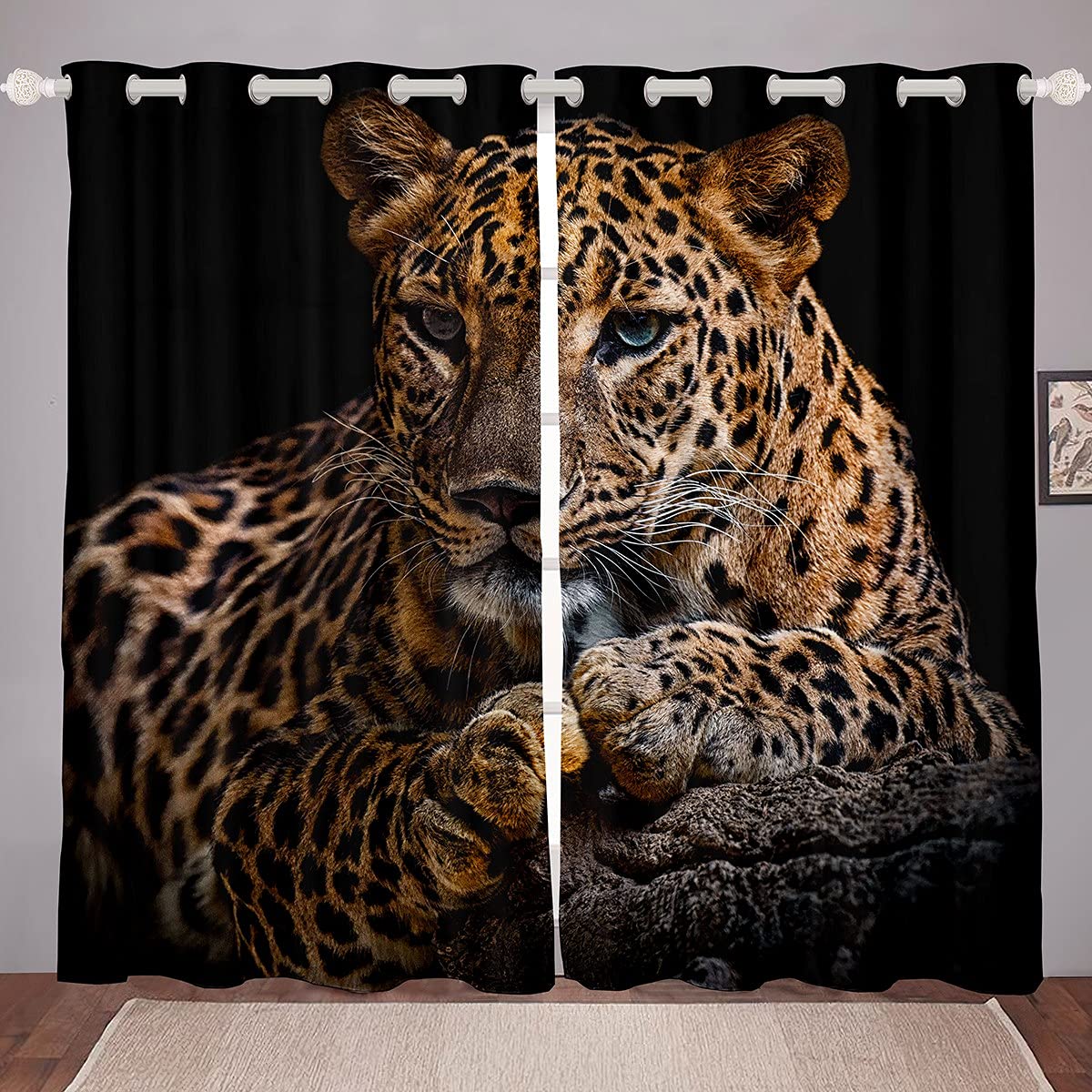 Erosebridal Cheetah Print Blackout Curtains 52x84 Inches - 2 Panels Set, Leopard Pattern Window Drapes for Kids, Teens & Adults, Safari Animal Theme Bedroom Decor, Perfect for Nursery, Living Room & Home Theater Light Blocking