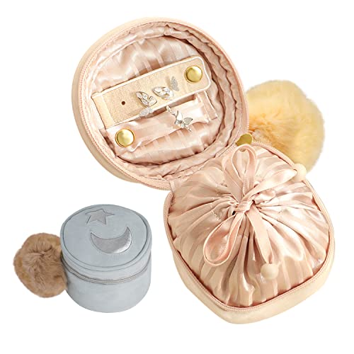 Premium Travel Jewelry Organizer Box - Portable Jewelry Pouch Case for Rings & Earrings - Compact Storage Accessories - Perfect Gift for Women (Cream Round) - Ideal for Vacations, Business Trips & Daily Use