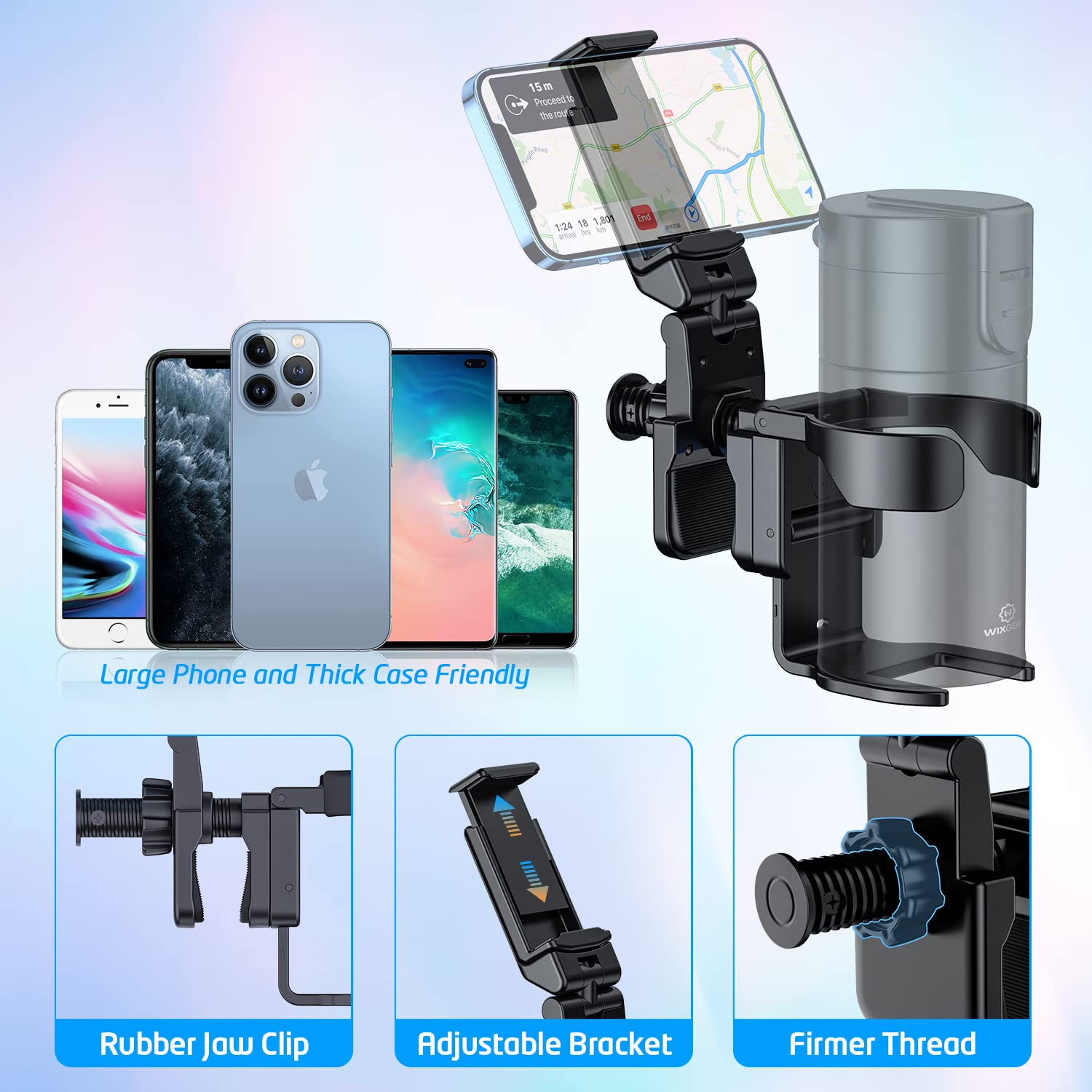 WixGear Universal 2-in-1 Stroller Cup Holder with Adjustable Phone Stand - Fits Baby Strollers, Wheelchairs & Walkers - Perfect for Parents, Seniors & Caregivers On-The-Go (New Version)