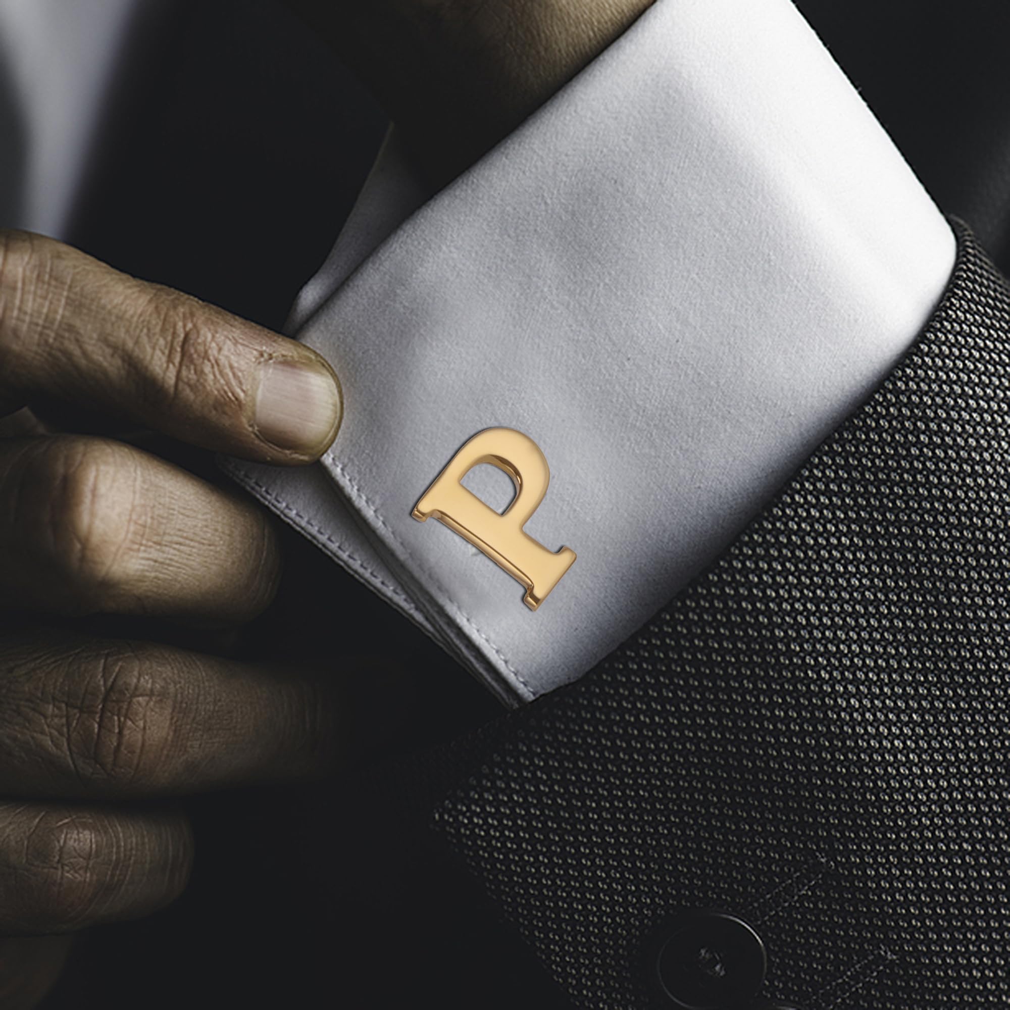 Stylish Men's Gold Plated Alphabet Cufflinks Set - Perfect for Weddings, Business & Formal Events - Elegant Gift Box Included