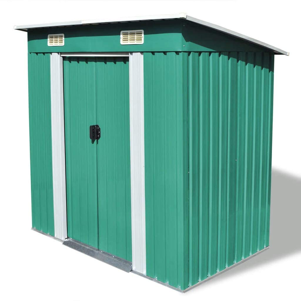 **Green Metal Garden Shed - Vertical Outdoor Storage Unit, Multi-Function Tool Cabinet for Patios & Backyards (74.8