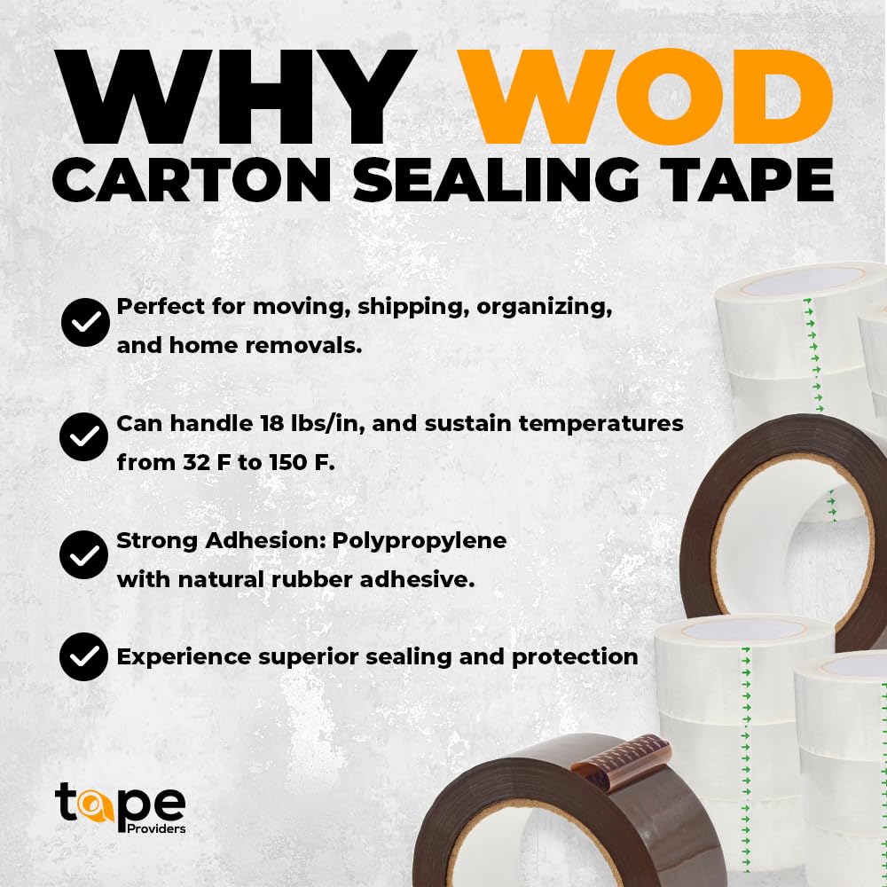 WOD CST20WBA Heavy Duty Tan Packing Tape - 3 Inch x 110 Yards (24 Rolls) - Industrial Strength Shipping Box Packaging Tape for Moving, Office & Storage | Secure Boxes, Sealing Packages & Warehouse Use