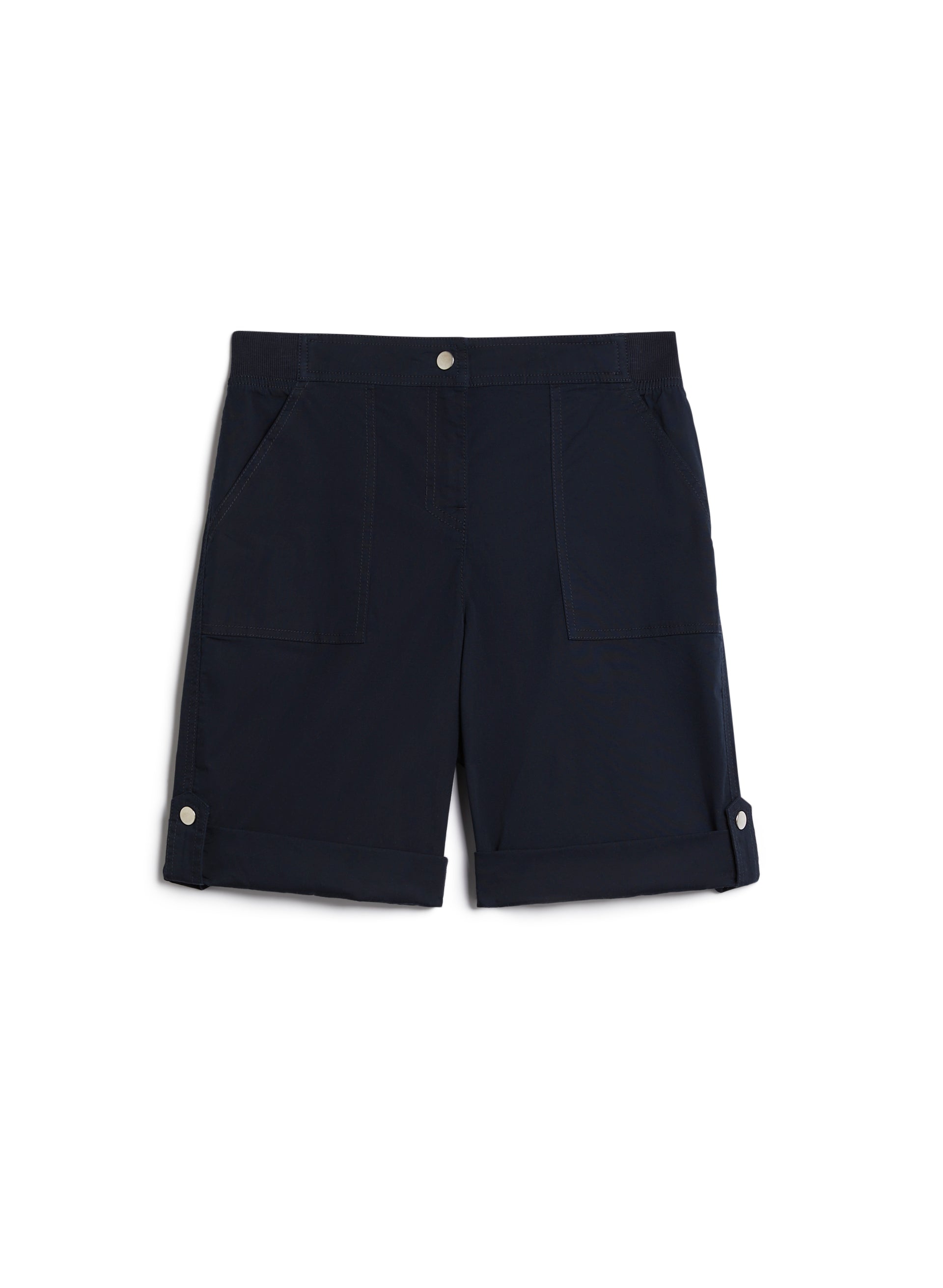 Women's High Waist Cuffed Denim Shorts with Tab Detail - Casual Summer Outfit for Beach, Streetwear & Travel