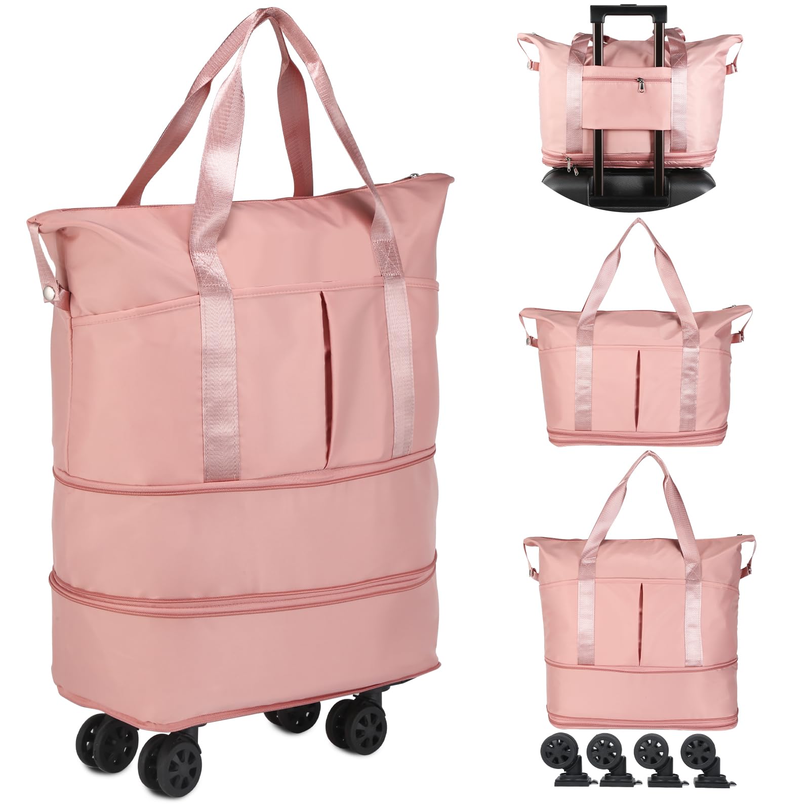 VOOWO Expandable Rolling Duffle Bag with Wheels - Foldable Wheeled Travel Duffel for Carry On Luggage, Large Weekend Bag for Women & Men - Perfect for Air Travel, Gym & Road Trips