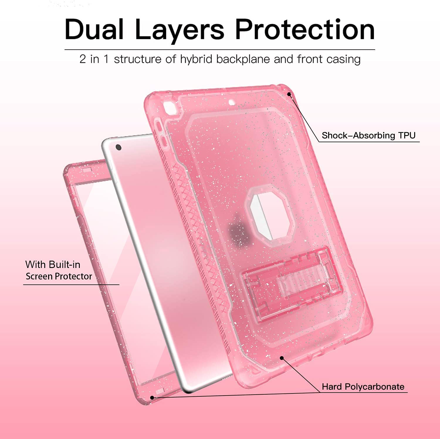Pink Glitter iPad Air 2 Case - Slim Full-Body Protective Cover with Screen Protector & Stand for iPad 6th/5th Gen (2017/2018) & 9.7-inch iPad - Perfect for Women & Girls at School, Work or Travel