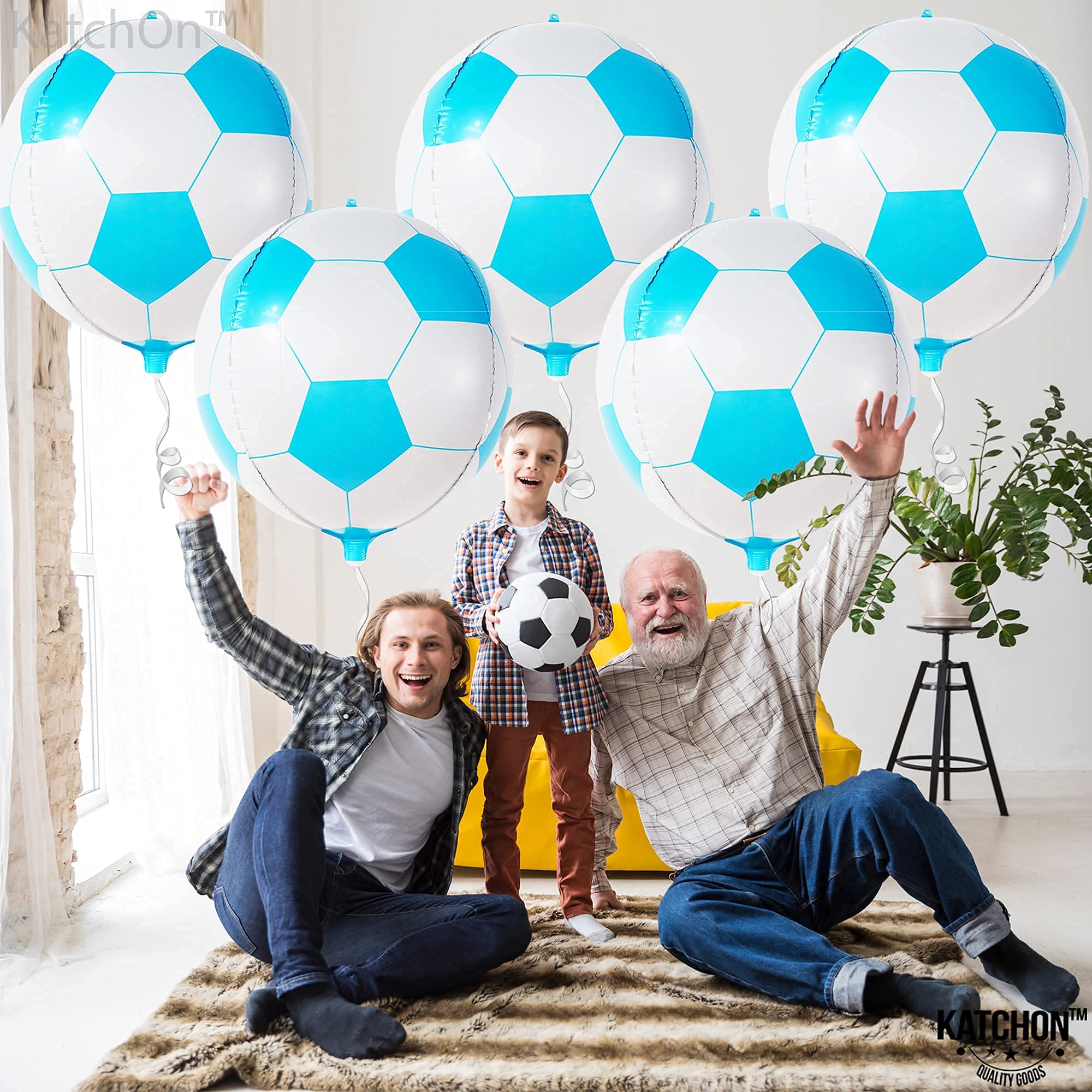 KatchOn 22 Inch Blue Soccer Balloons - Pack of 6 | Mylar Blue & White Soccer Ball Decorations for Gender Reveal, Baby Shower & Sports Themed Parties | Perfect for Birthday Celebrations, Team Events & Soccer Party Decor