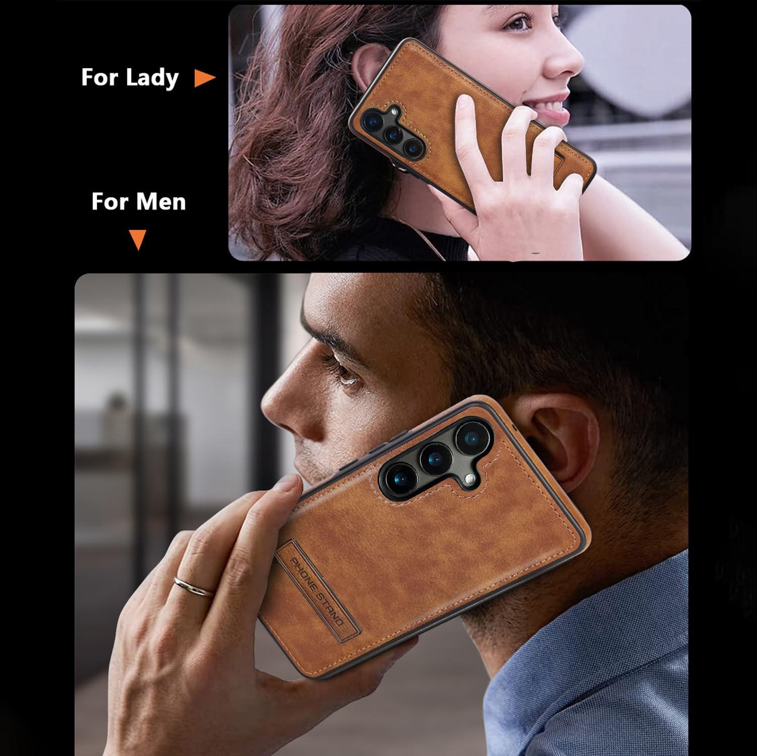 Premium Leather Case for Samsung Galaxy A35 5G - Slim Shockproof Cover with Kickstand (Brown) | Perfect for Work & Travel