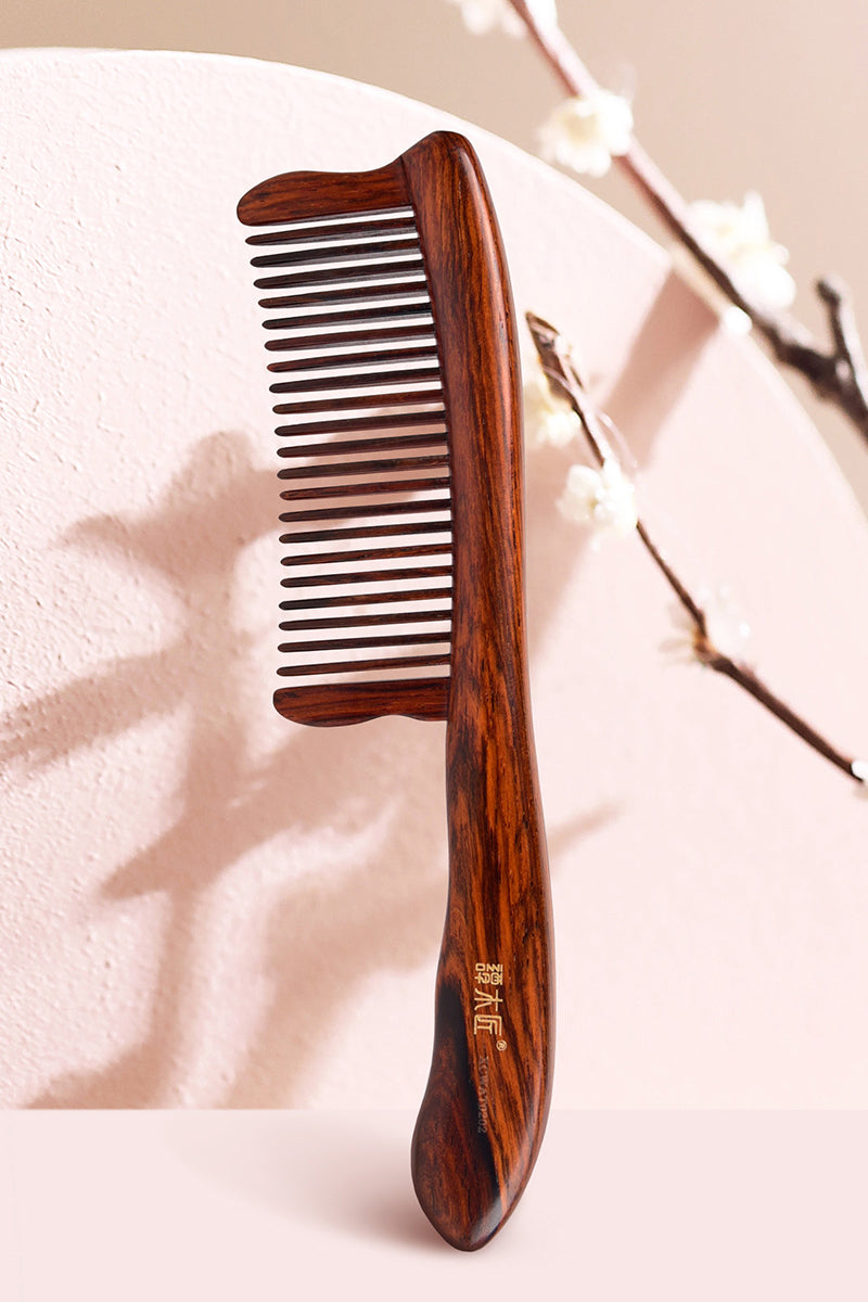 Premium Rosewood Comb with Long Handle for Smooth Detangling & Styling - Ideal for Daily Hair Care & Salon Use
