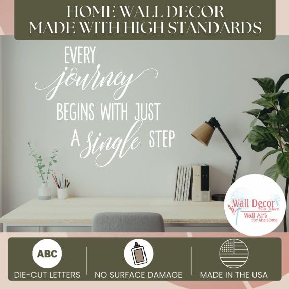 Every Journey Begins with a Single Step - Motivational Vinyl Wall Decal Quote Sticker (28x23 Inch, White) - Inspirational Home & Office Decor for Living Room, Bedroom, or Workspace