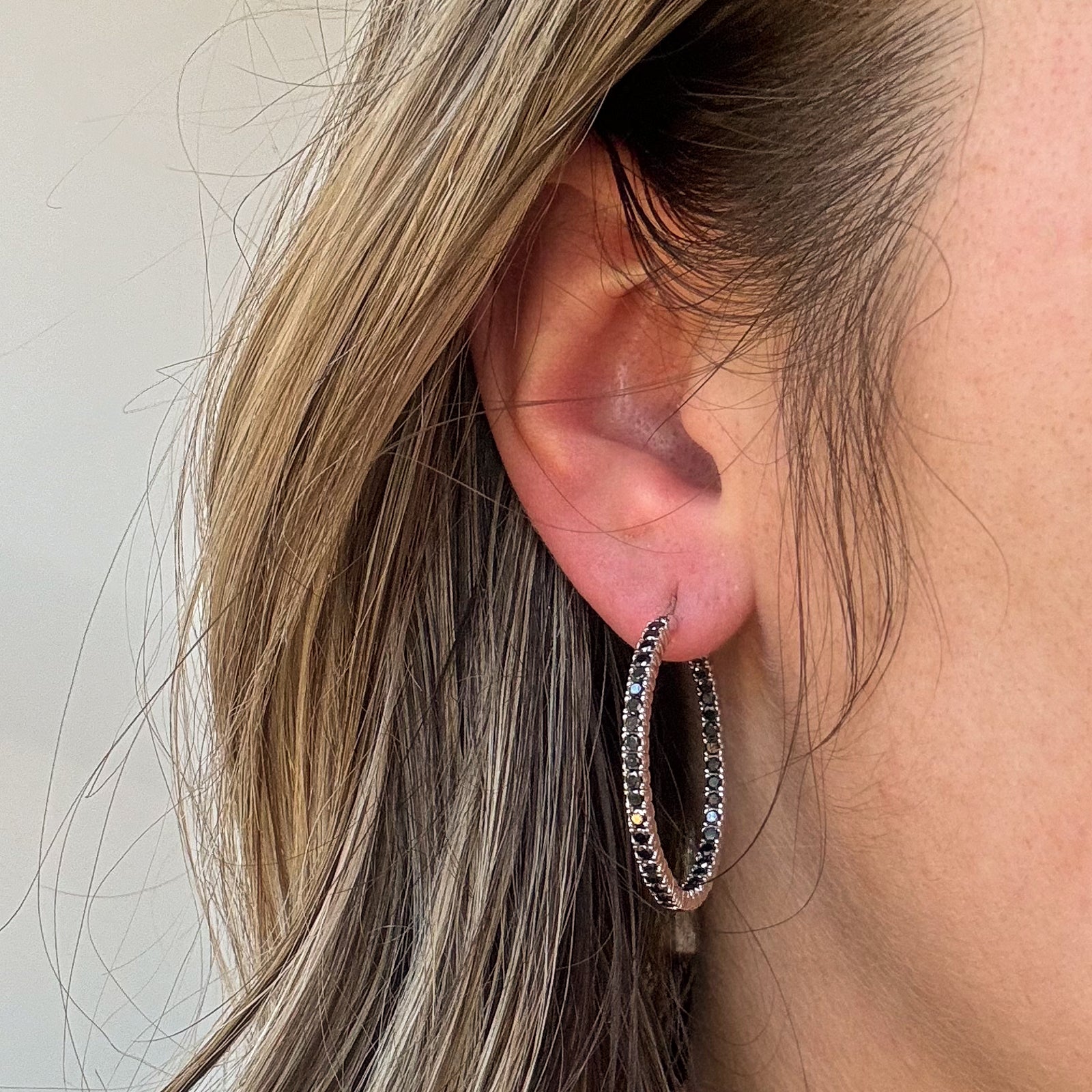 Black Diamond Hoop Earrings 1.95 Carat Total Weight | 14K Gold Plated | Elegant Dangle Earrings for Women | Perfect for Parties, Weddings & Special Occasions