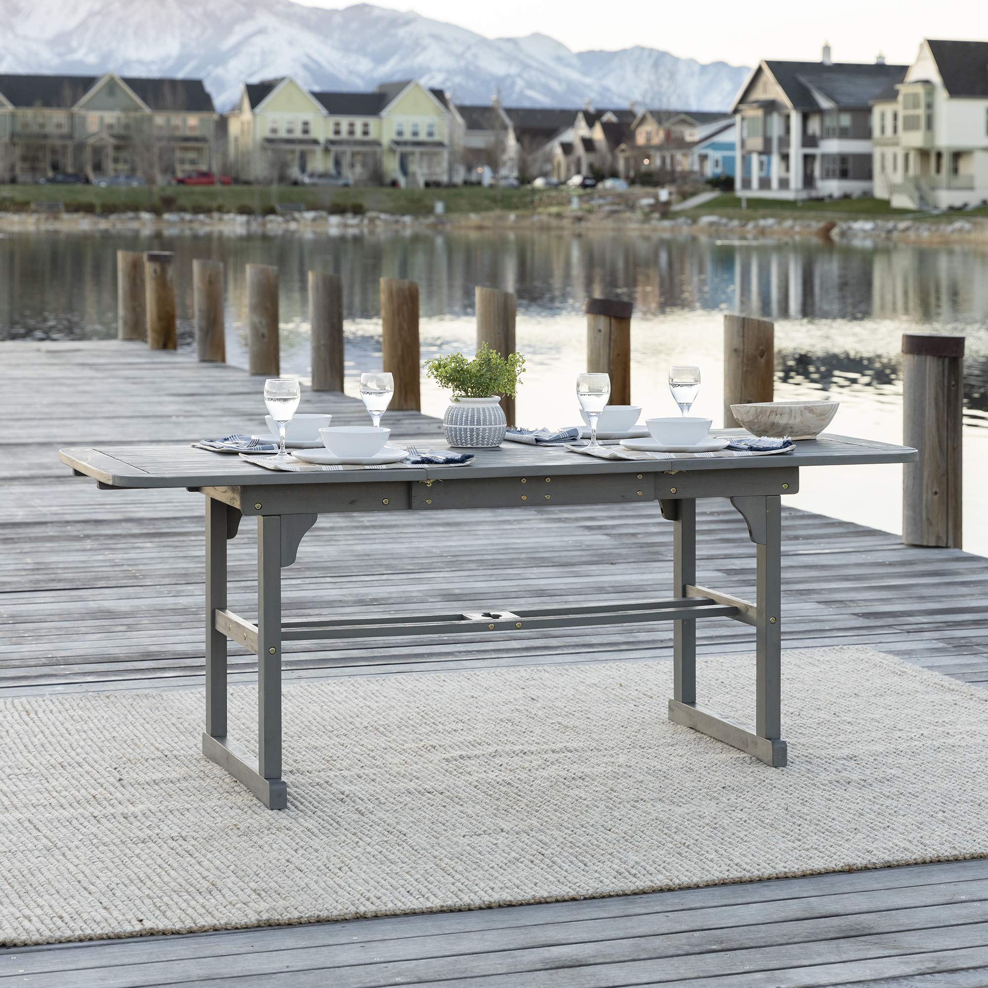 Walker Edison Maui Modern Solid Acacia Wood Slatted Patio Dining Table - 78 Inch Grey Wash Outdoor Furniture for Backyard, Garden & Poolside Dining