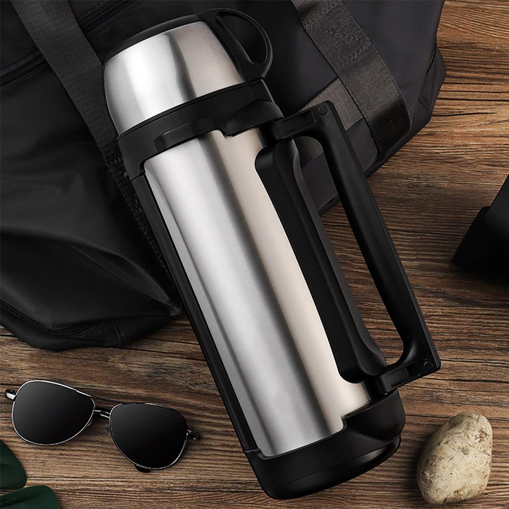 HATTA 2000ML Large Capacity Stainless Steel Vacuum Insulated Thermos Flask - 304 Food Grade, Gray - Perfect for Outdoor Camping, Travel, Sports & Office Use