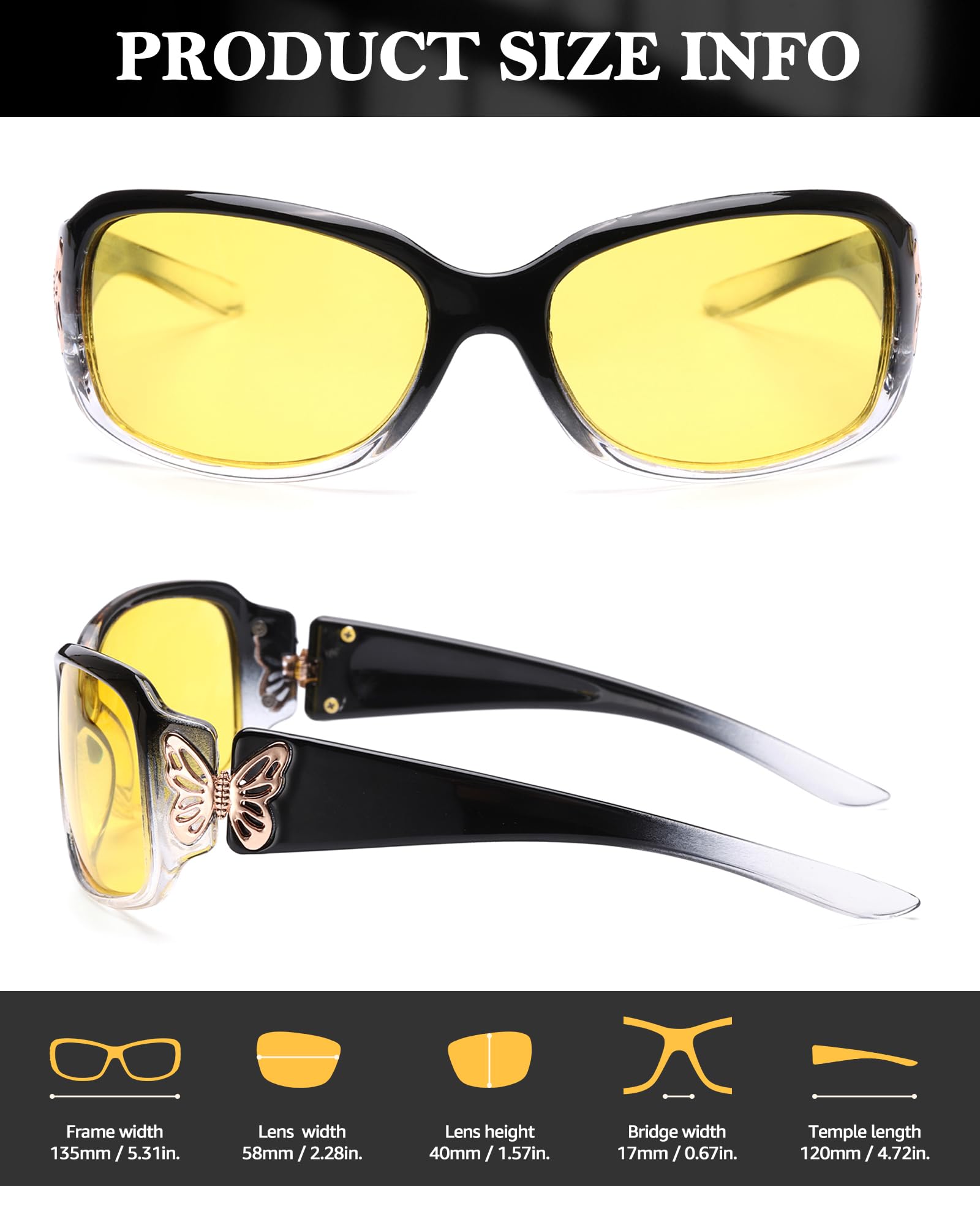 FIMILU Polarized Night Driving Glasses for Women - Anti Glare UV Protection for Safer Night Vision, Trendy Butterfly Frame Fashion Sunglasses | Perfect for Evening Commutes, Road Trips & Nighttime Activities