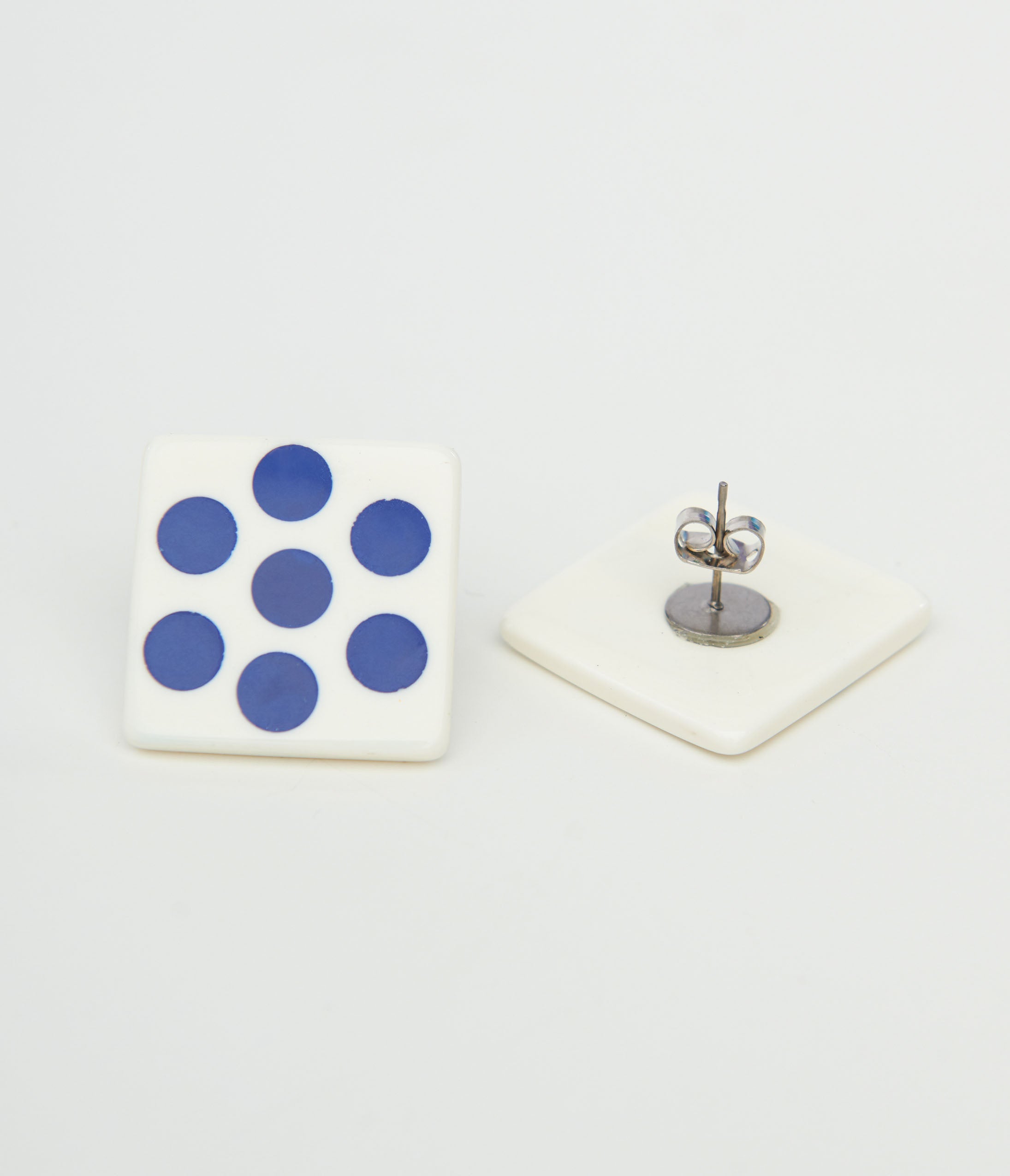 Vintage 1980s Blue Polka Dot Square Earrings - Retro Fashion Jewelry for Women - Perfect for Parties, Weddings & 80s Themed Events