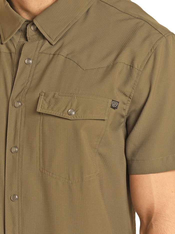 Rock & Roll Denim BMN3S02400 Men's Olive Ripstop Short Sleeve Snap Shirt - Casual Outdoor Wear for Summer Adventures & Music Festivals