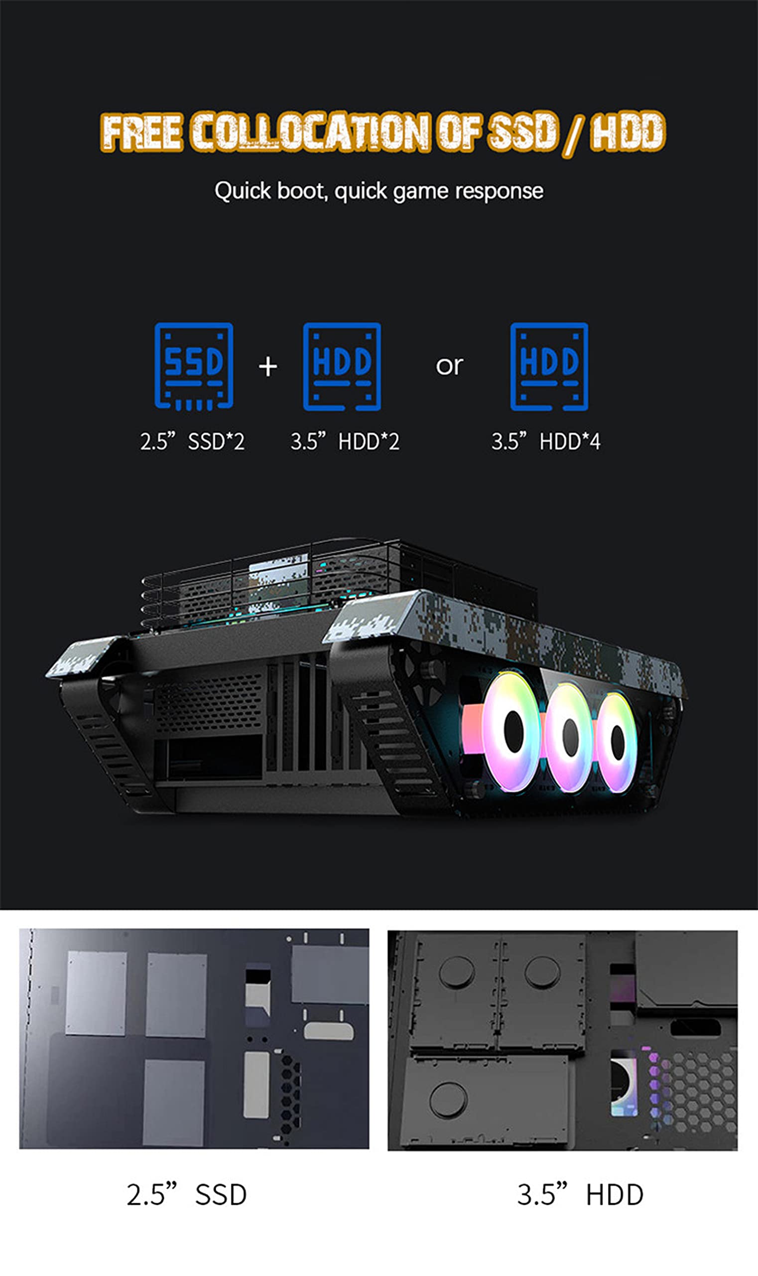 ATX Gaming PC Case - Mini Tank Design Computer Case with E-ATX Motherboard Support | Perfect Gift for Kids & Gamers | Ideal for Home Gaming Setup & Office Workstation