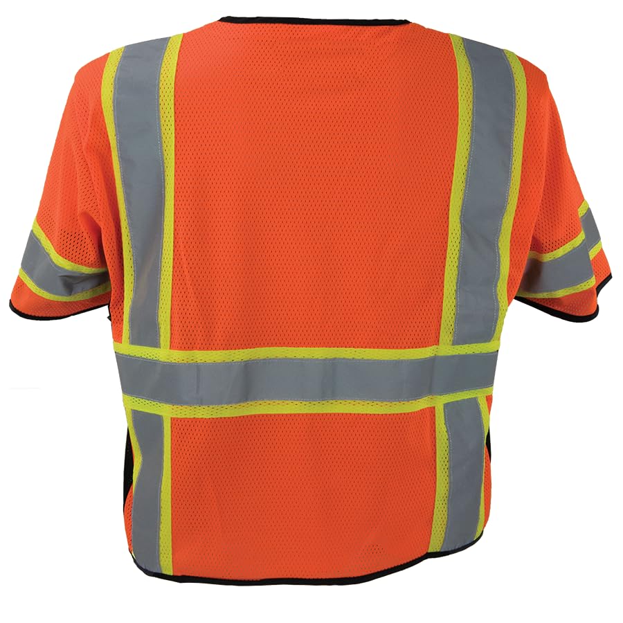Ironwear 1296 Class 3 Polyester Mesh Safety Vest with Zipper & Radio Clips - High Visibility Reflective Work Vest for Construction, Road Crew & Emergency Responders