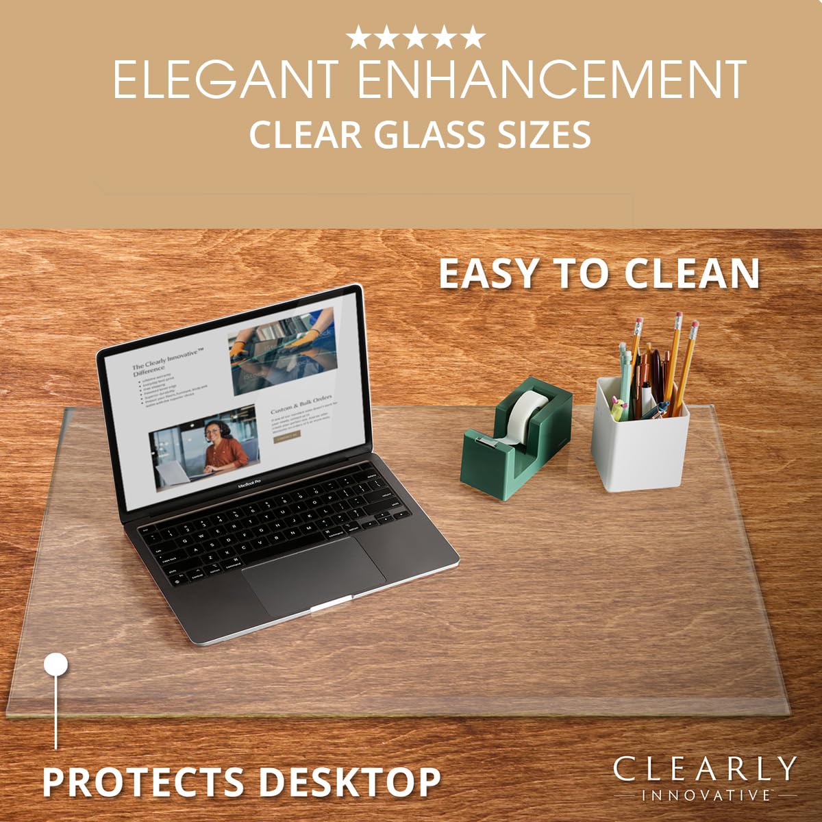 Premium Tempered Glass Desk Pad with Beveled Edge - 20