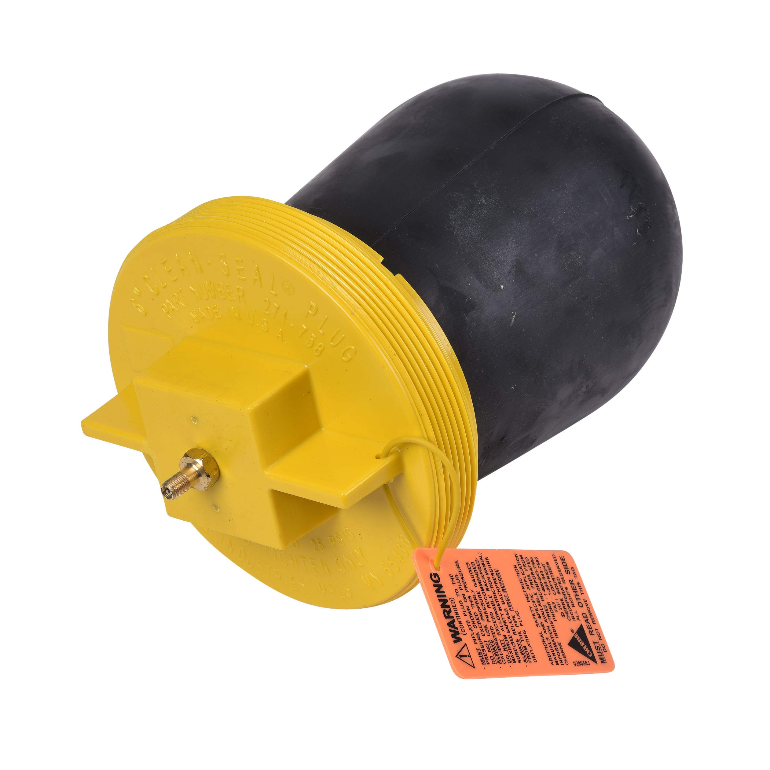 Cherne 271758 6-Inch Black & Yellow Pneumatic Test Plug for Plumbing, Drain Testing & Pipe Maintenance - Heavy-Duty Rubber Plug for Professional Contractors