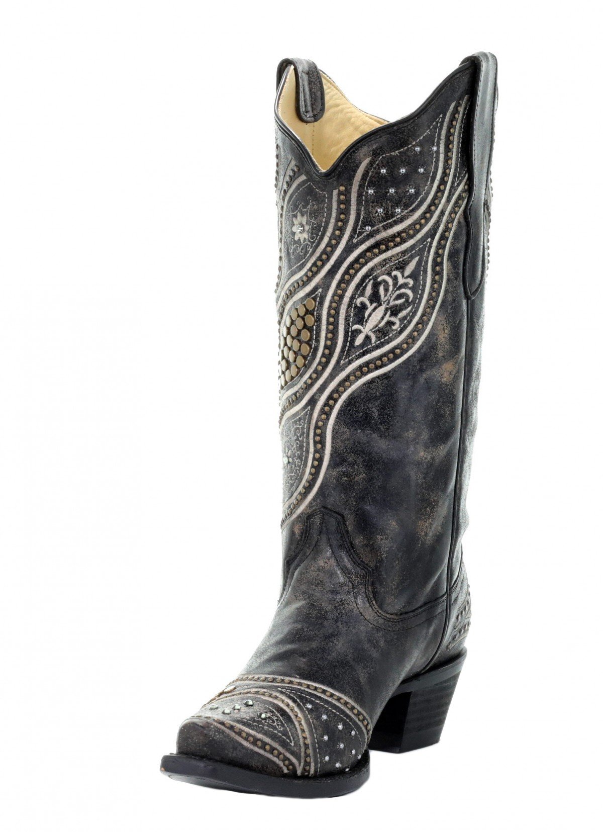 CORRAL E1334 Black Embroidered Cowboy Boots with Stud Accents - Western Style Riding Boots for Women, Country Fashion & Rodeo Events