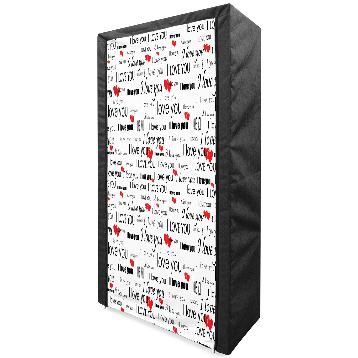 Ambesonne Romantic Portable Fabric Wardrobe - I Love You Hearts Design, 33.5