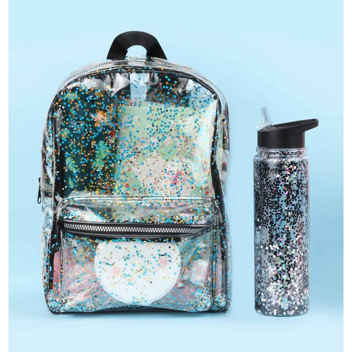 A Little Lovely Company Glitter Backpack - Transparent & Black School Bags for Girls, Women | Perfect for School, Travel & Everyday Use