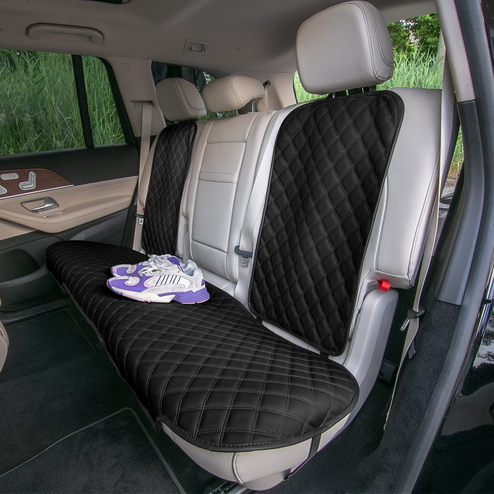 Premium FH Group Black Faux Leather Car Seat Cushion - Universal Fit Rear Seat Cover with Non-Slip Silicone Backing for SUV, Sedan, Van - Comfort & Support for Long Drives, Road Trips & Daily Commutes
