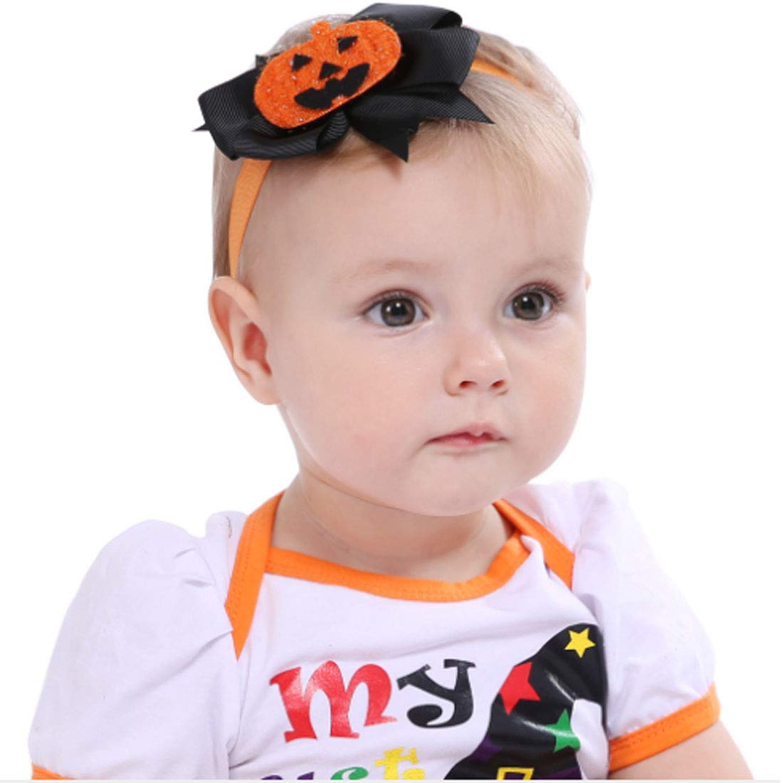 4 Pack Halloween Headbands for Baby Girls - Pumpkin Bowknot Elastic Hair Bands for Toddler, Newborn & Infant - Perfect for Halloween Costumes, Photo Shoots & Party Outfits