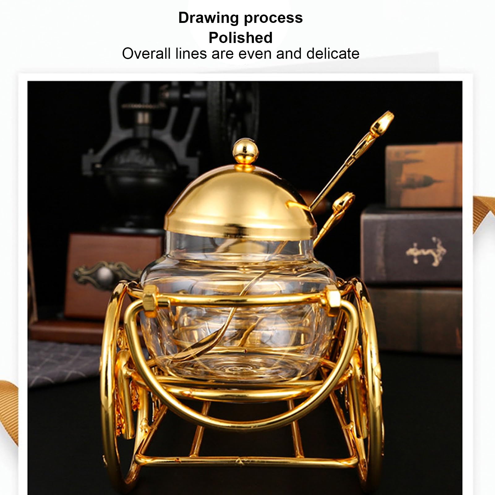 Zerodis 3-Piece European Style Sugar Jar Set - Crystal Glass Sugar Bowl with Golden Lid & Spoon, Condiment Container for Salt, Pepper, Coffee Storage | Perfect for Kitchen, Dining Table & Coffee Station