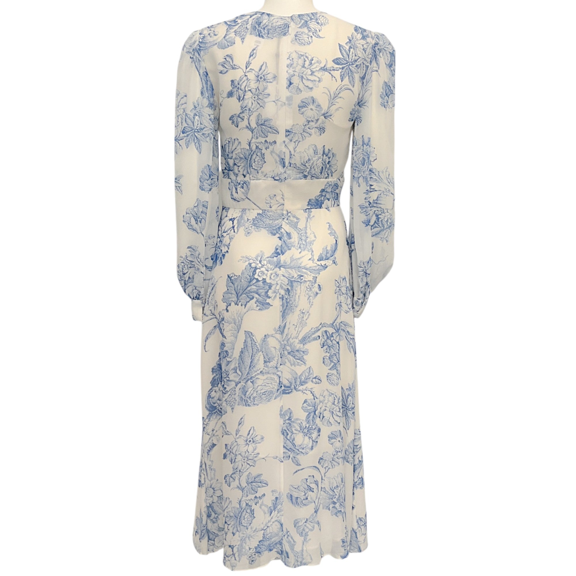 Oscar de la Renta Floral Chiffon Dress - Elegant White & Blue Summer Dress for Women | Perfect for Weddings, Parties & Special Occasions