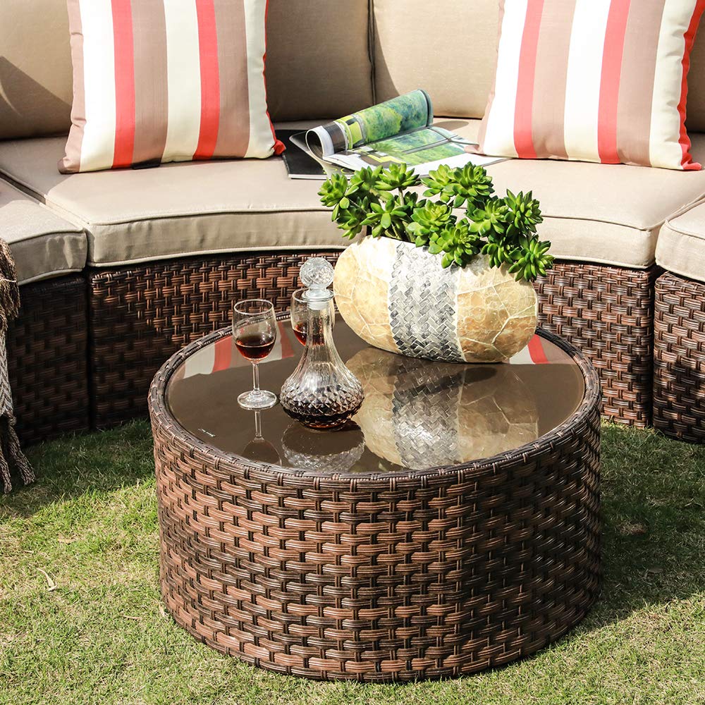 7-Piece Patio Furniture Set with Waterproof Cover - Brown PE Wicker & Beige Cushions for Outdoor Living | SUNSITT Half-Moon Sectional Sofa Set | Perfect for Backyard, Poolside & Garden Relaxation